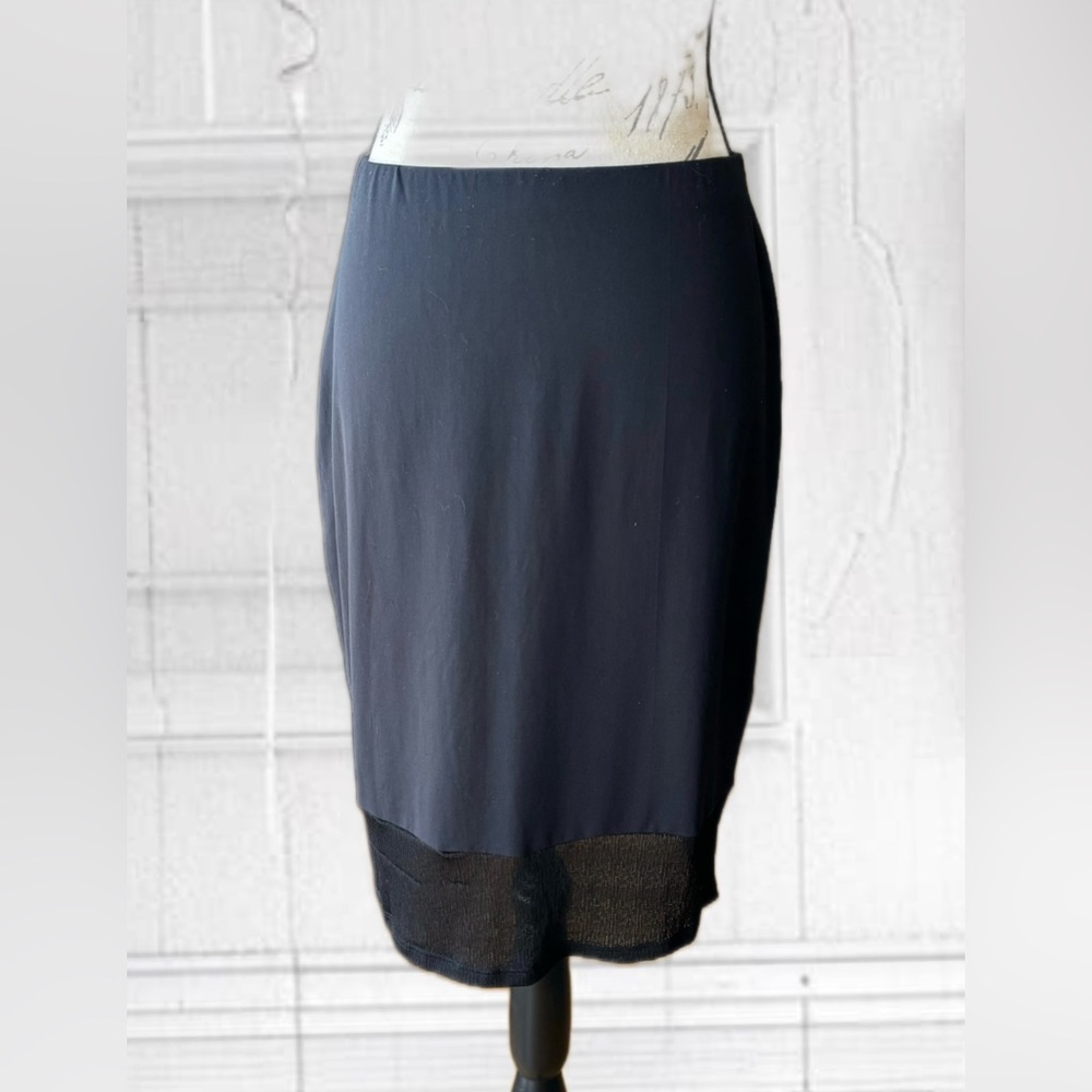 Parallel Pencil Skirt, Sheer Ribbon Hem Detail, Elastic Waist, Nylon Blend - L